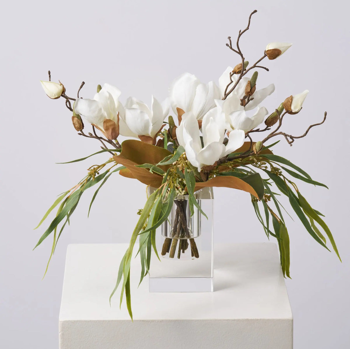 Magnolia & Eucalyptus Faux Floral Water Illusion Arrangement – Darby ...