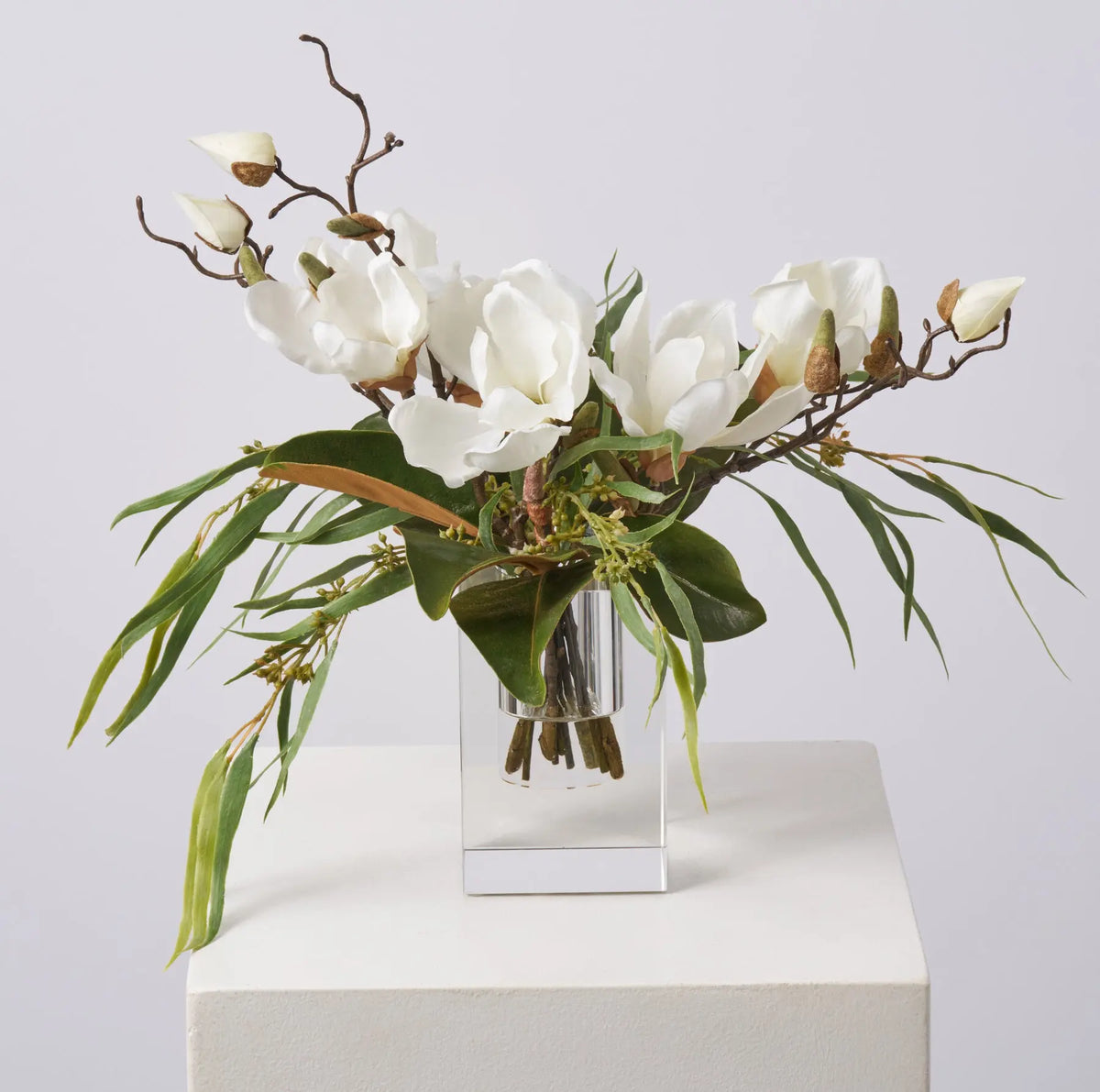 Magnolia & Eucalyptus Faux Floral Water Illusion Arrangement – Darby ...
