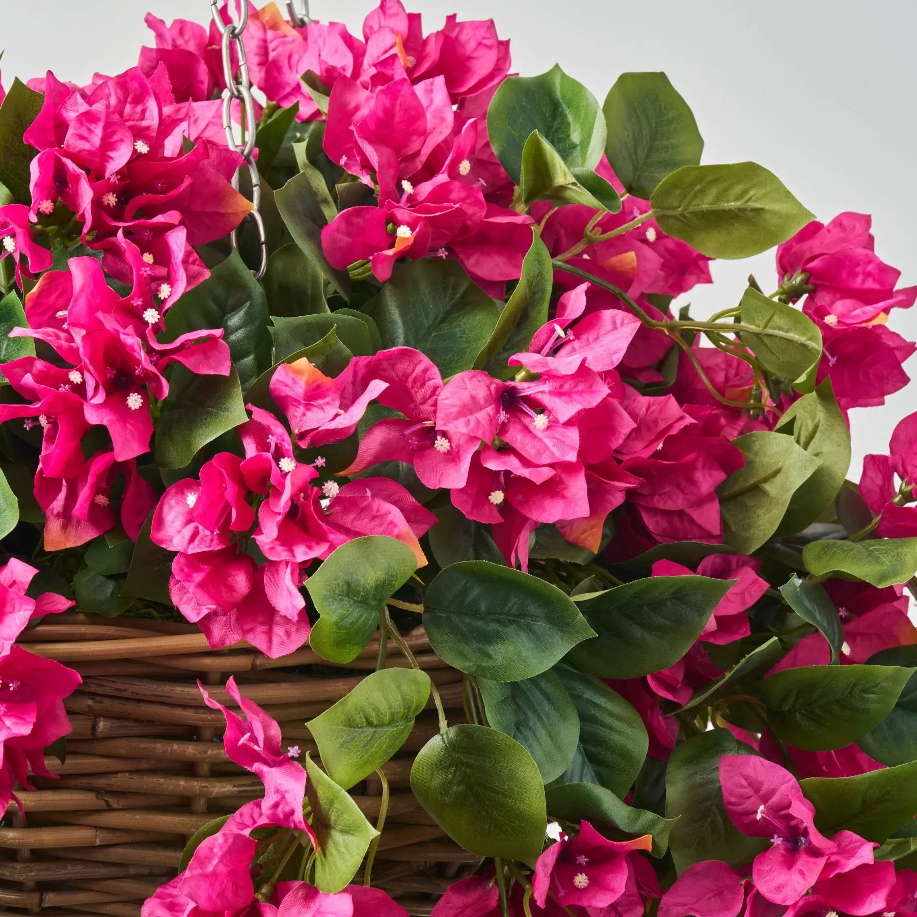 bougainvillea hanging basket plant Cerise Bougainvillea In Rattan Basket Faux Floral Outdoor Spring & Summer Hanging Basket