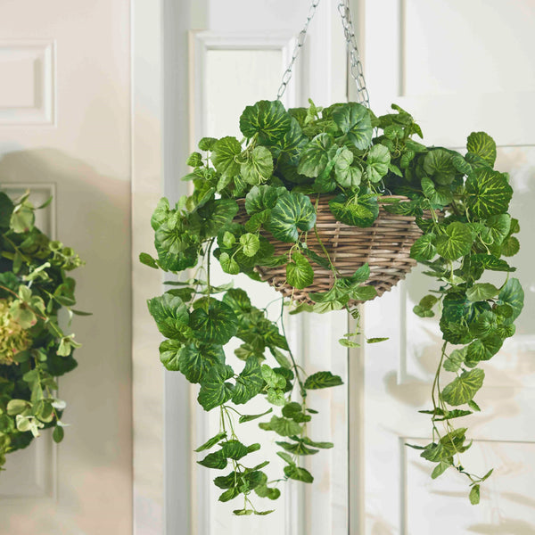 fake hanging plants with basket All Seasons Begonia Leaf Hanging Basket Everyday Faux Greenery