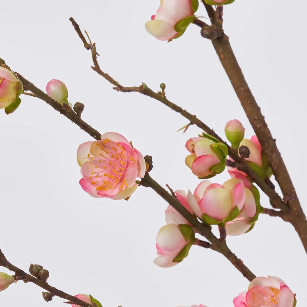 Large Pink Flowering Silk Quince Faux Branch Spray - 50