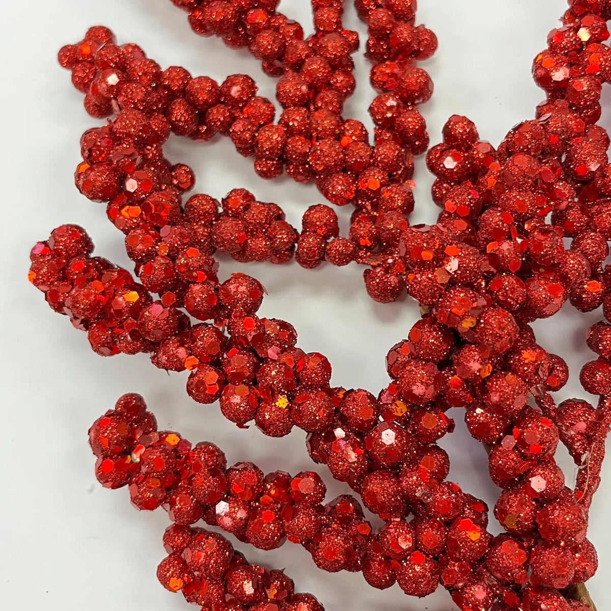 Berry Clusters Rings Red Glitter Cluster Berry Faux Holiday Christmas Stem Pick- 17 ...
