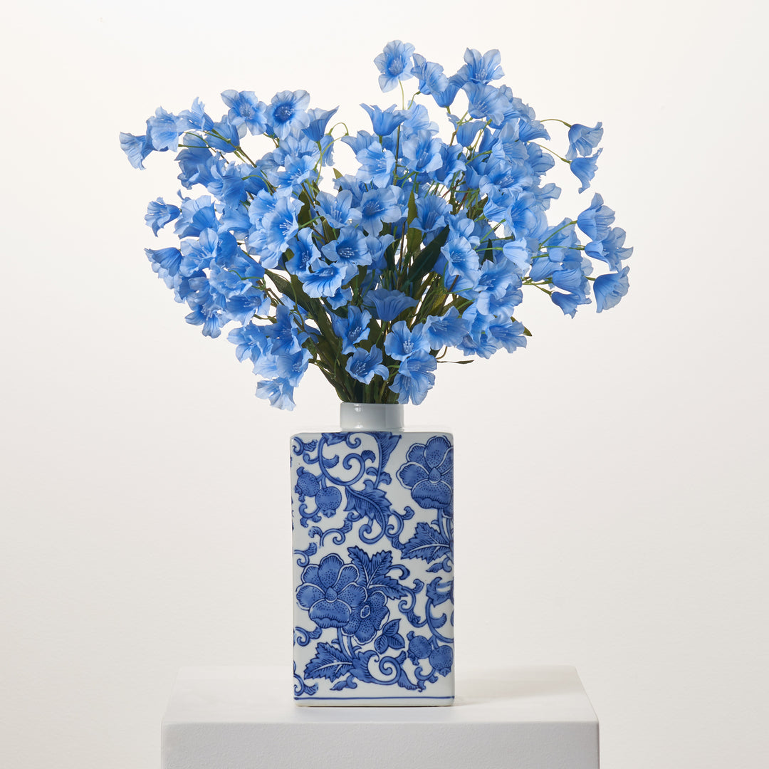 Draping Light Blue Silk Bellflower Faux Floral Stem Bush Bouquet