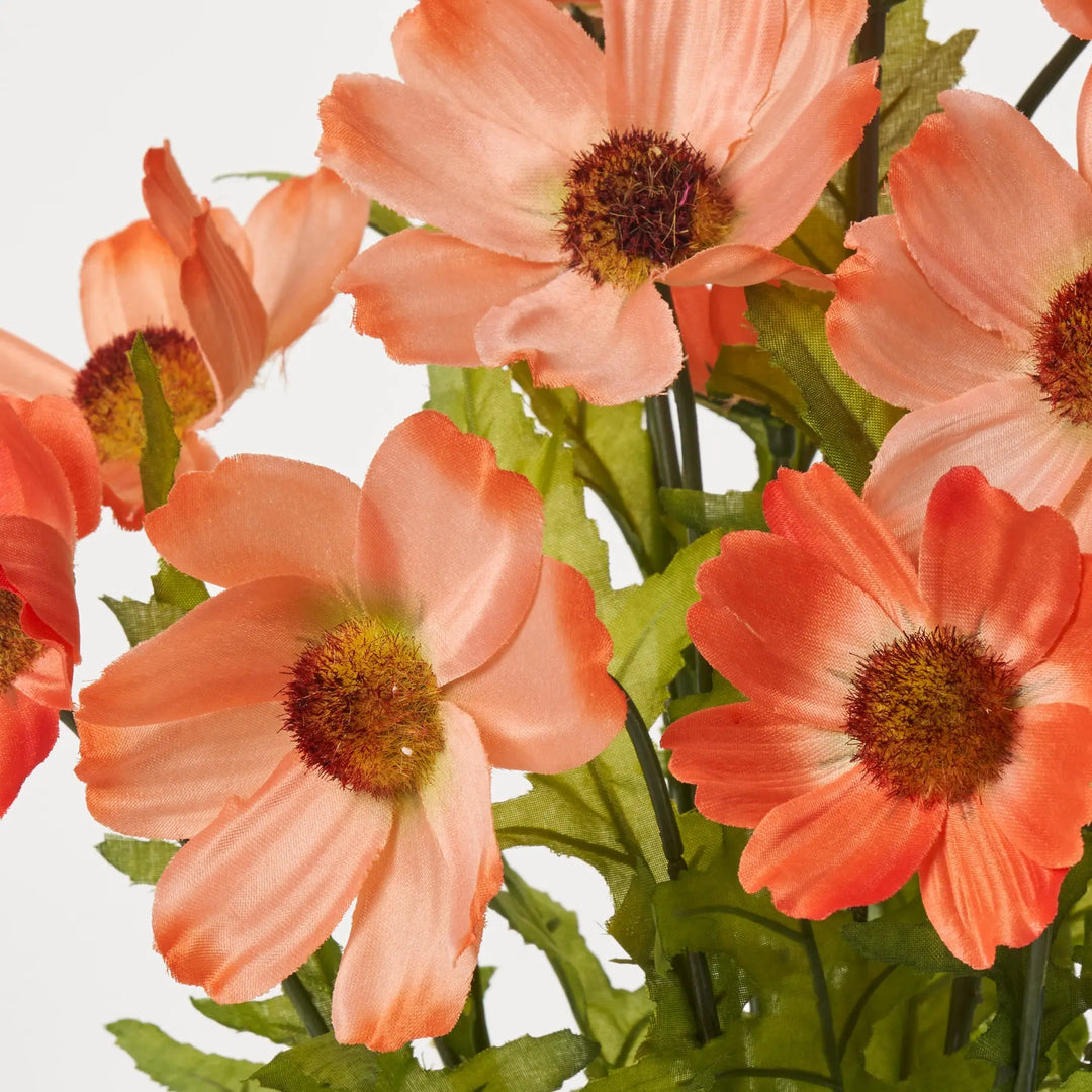 Coral Silk Cosmos Spray Faux Floral Bush Bouquet - 18