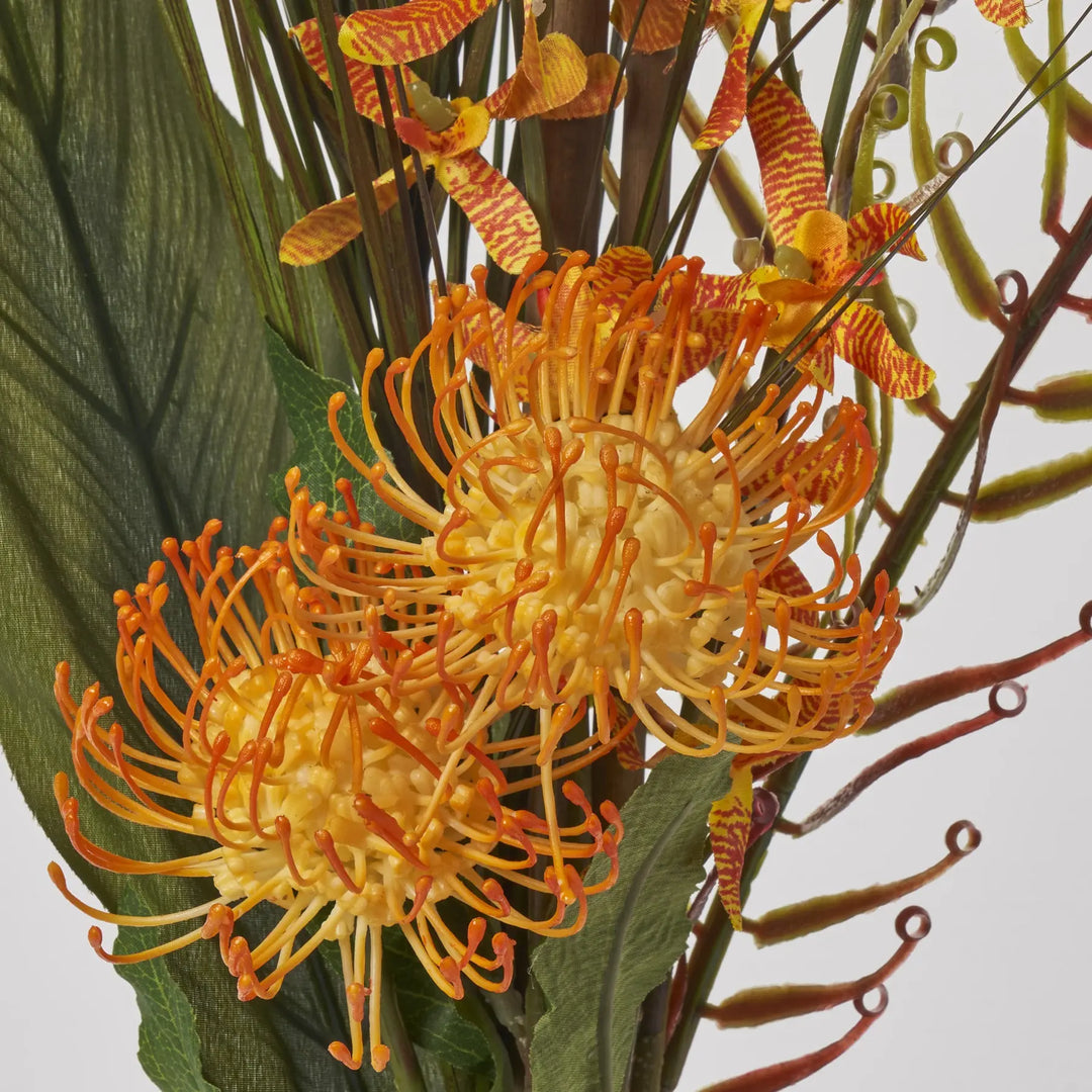 palm like plant with orange flowers Silk 31" Dendrobium Orchid/Protea Bundle Orange Flame