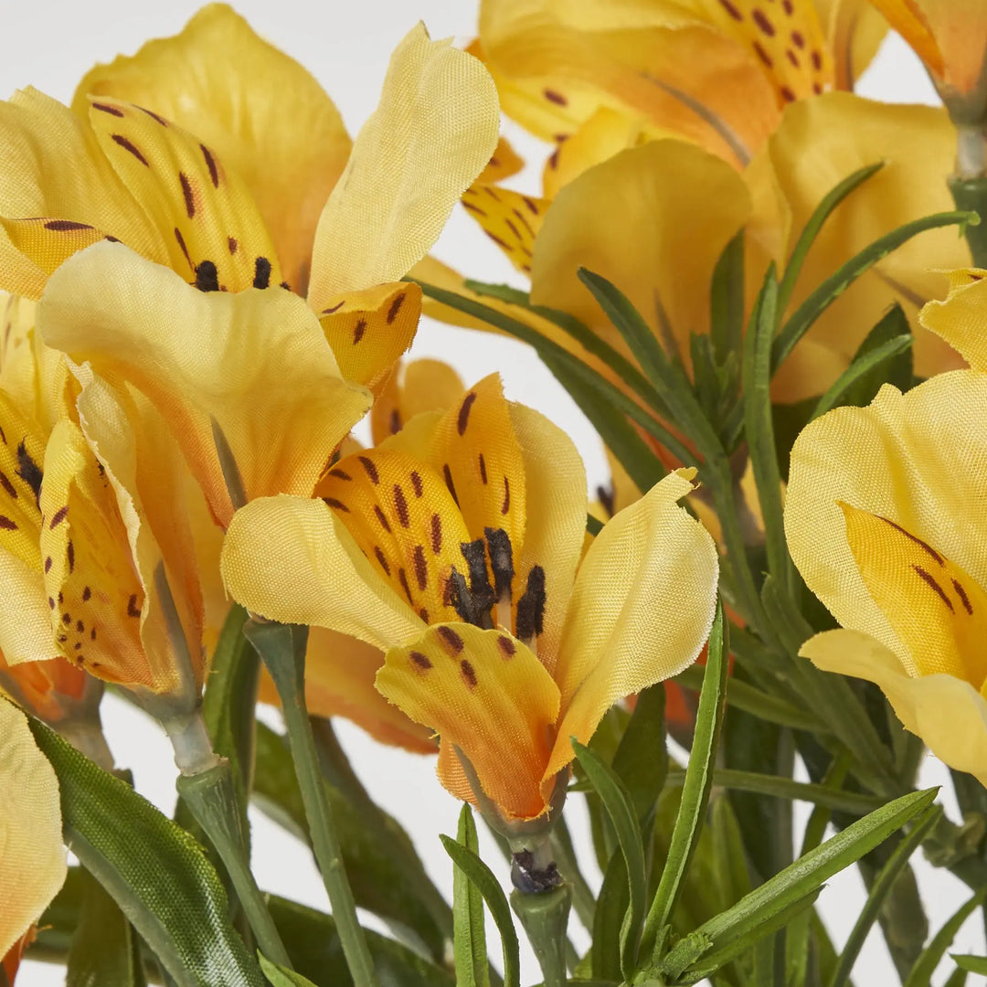 alstroemeria tiger lily Yellow Silk Alstroemeria Blooms Faux Floral Bush Spray - 15"