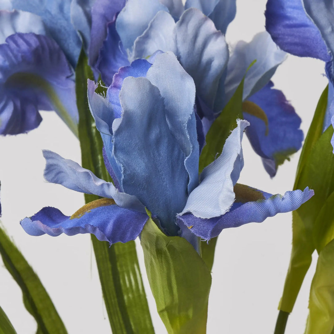 Mixed Blue Silk Iris Blooms Faux Floral Stem Bouquet