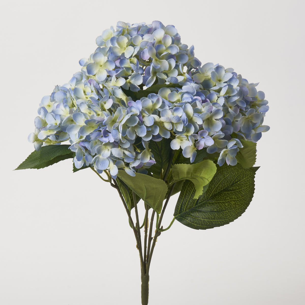 Light Blue Silk Hydrangea Blooms Faux Bush Stem Bouquet - 18