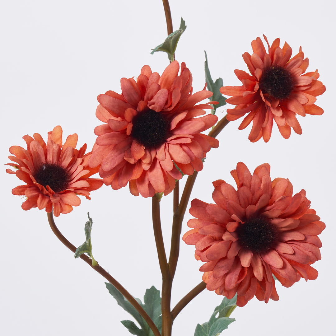 Dried Look Salmon Orange Gerbera Daisy Blooms & Bud Single Stem Faux Floral  Spray - 28