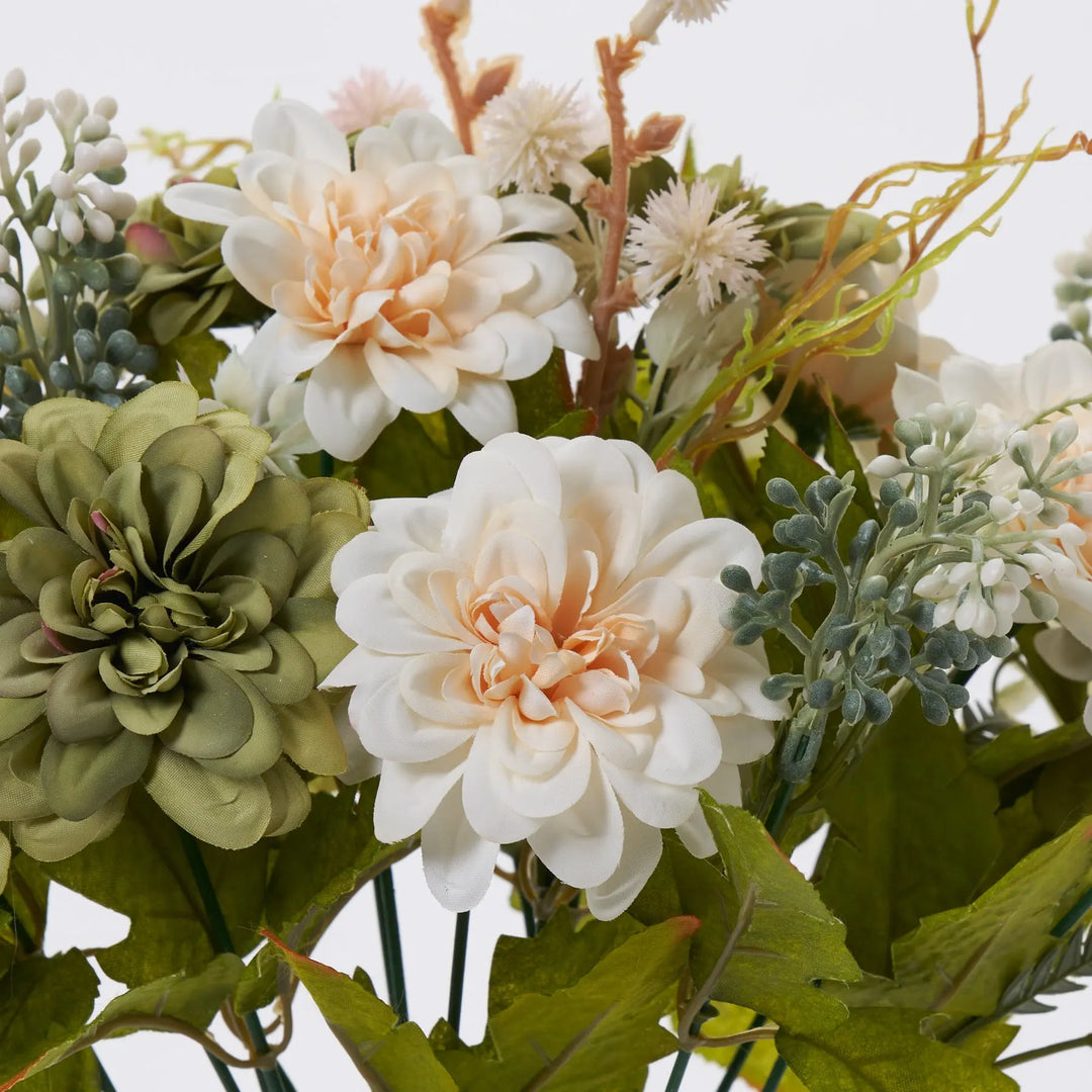 Mixed Faux Dahlia, Berry & Fern Bush Spring Floral Stem Bouquet 18