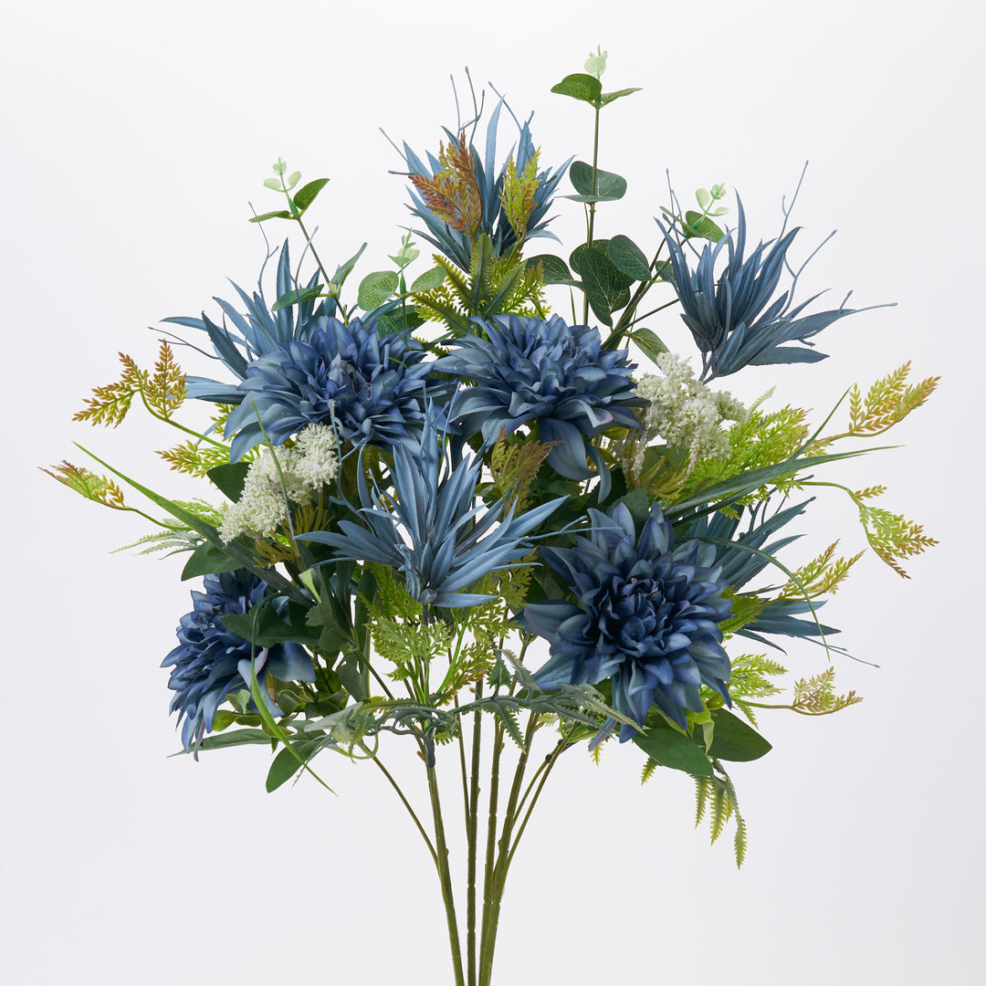 Antique Blue Dahlia & Epiphyllum Succulent Spray Mixed Foliage