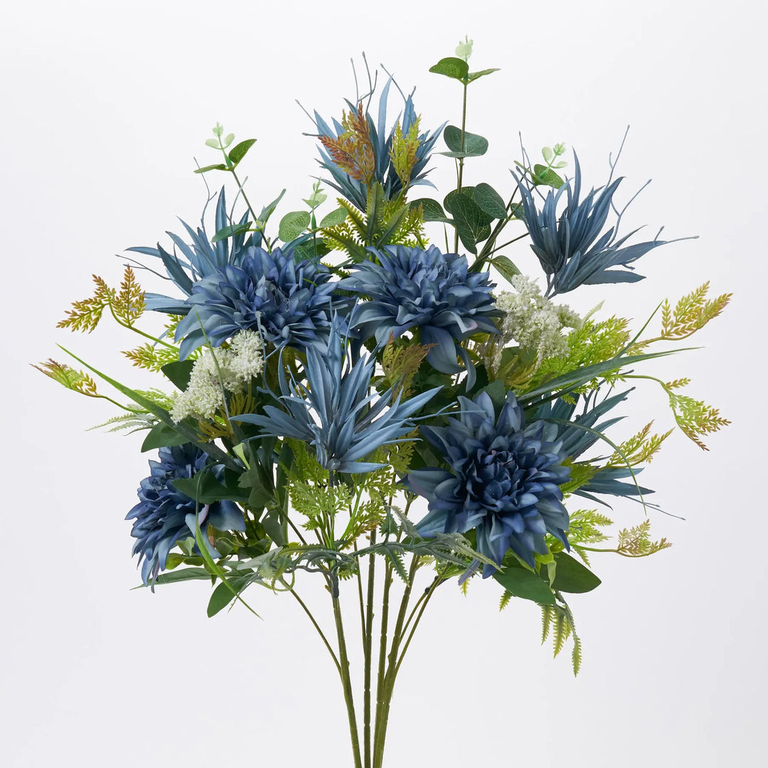 dahlia and succulent bouquet Antique Blue Dahlia & Epiphyllum Succulent Spray Mixed Foliage Bush Bouquet
