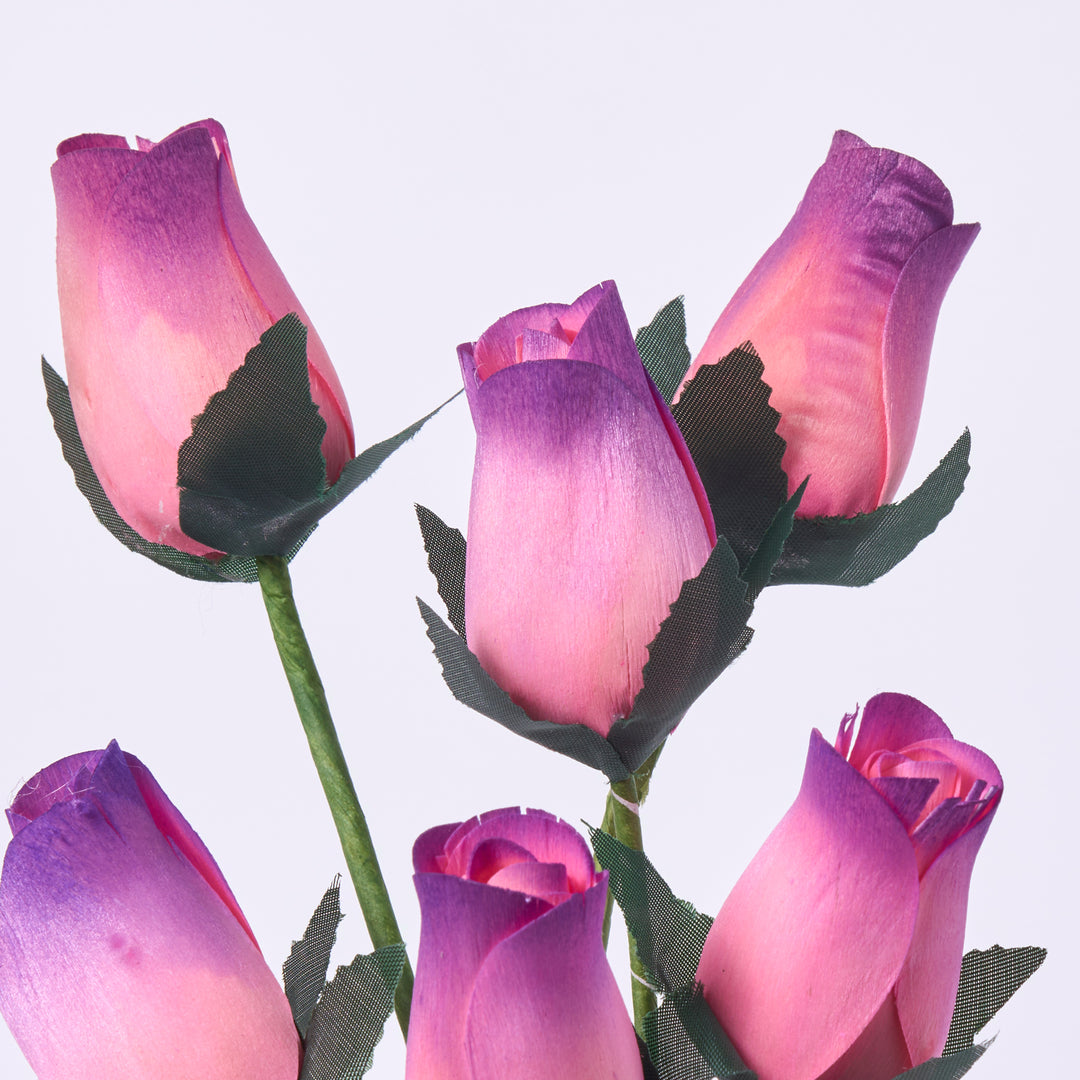 Wooden Closed Bud Rose Bouquet Bundle of 8 Wired Stems - Available