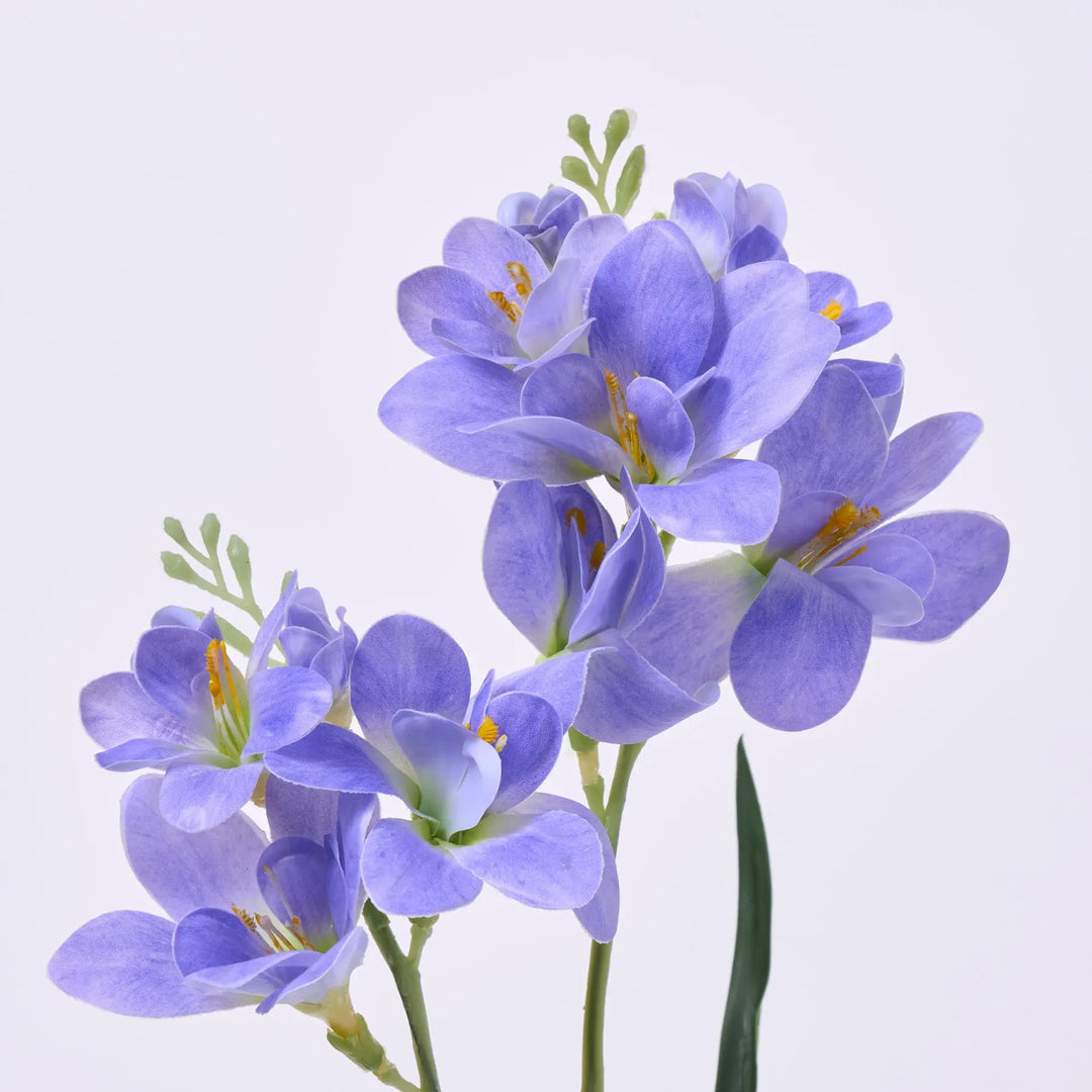 Purple Lavender Freesia Bloom & Leaf Foliage Single Faux Floral