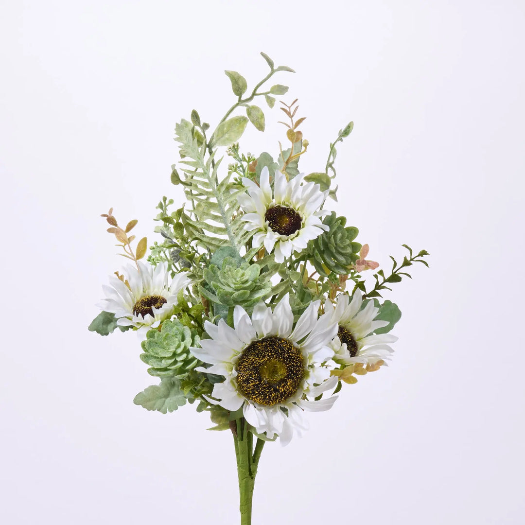 sunflower succulent bouquet Cream Sunflower, Mixed Succulent & Faux Fern Bush Spray - 21"