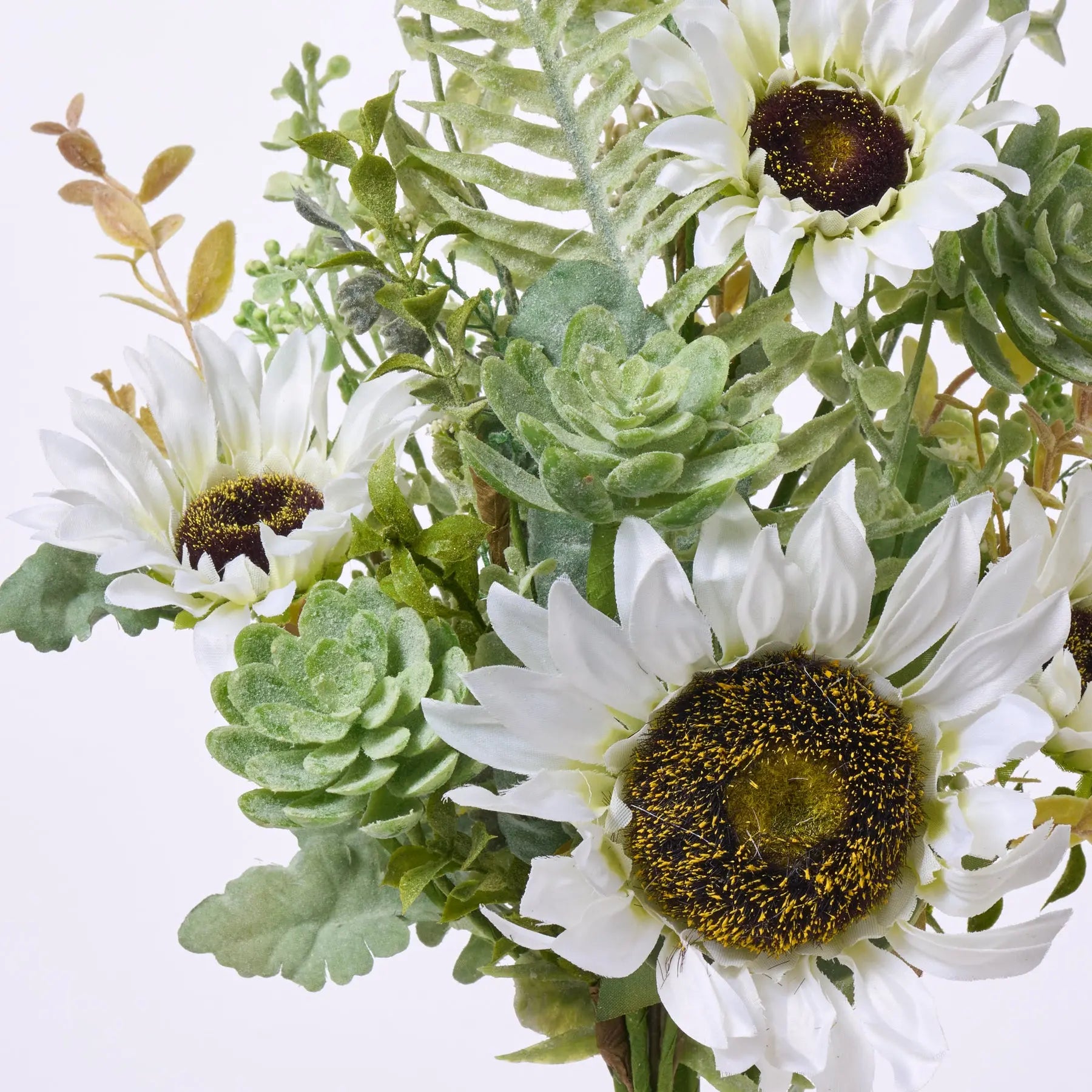 sunflower and succulent bouquet Cream Sunflower, Mixed Succulent & Faux Fern Bush Spray - 21"