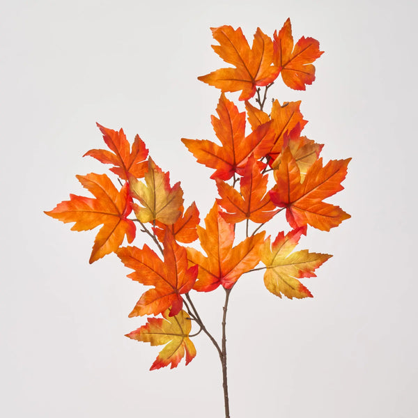 Vibrant Orange Maple Leaf Branch Faux Fall Foliage Stem Spray - 36