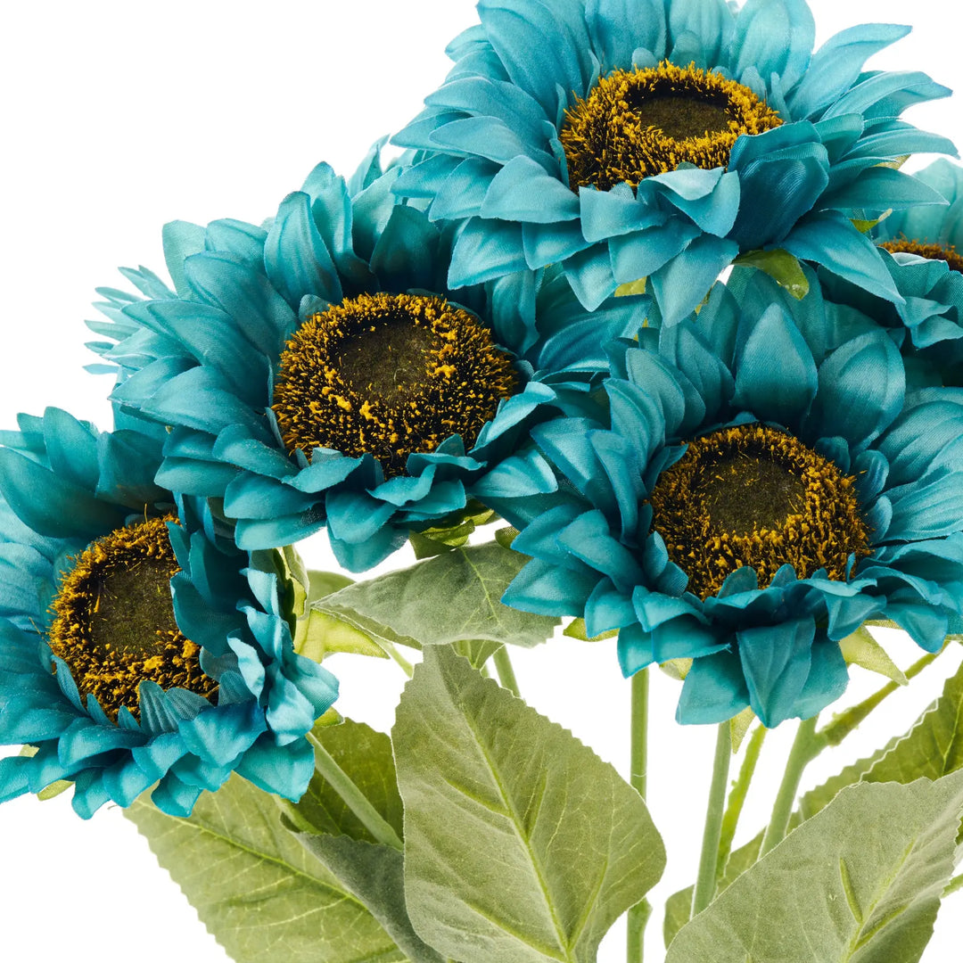 ヒロ杉山 sunflower#2 シルクスクリーン Turquoise Blue Faux Floral Sunflower Heads Bush Bouquet - 17