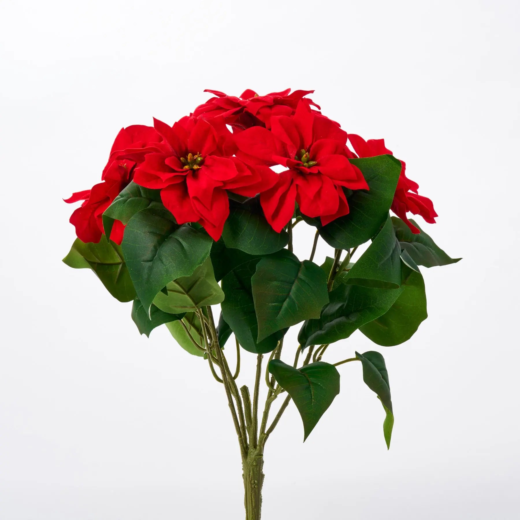 plastic poinsettia plants Mini Red Christmas Poinsettia Holiday Bloom Bush Spray - 14"
