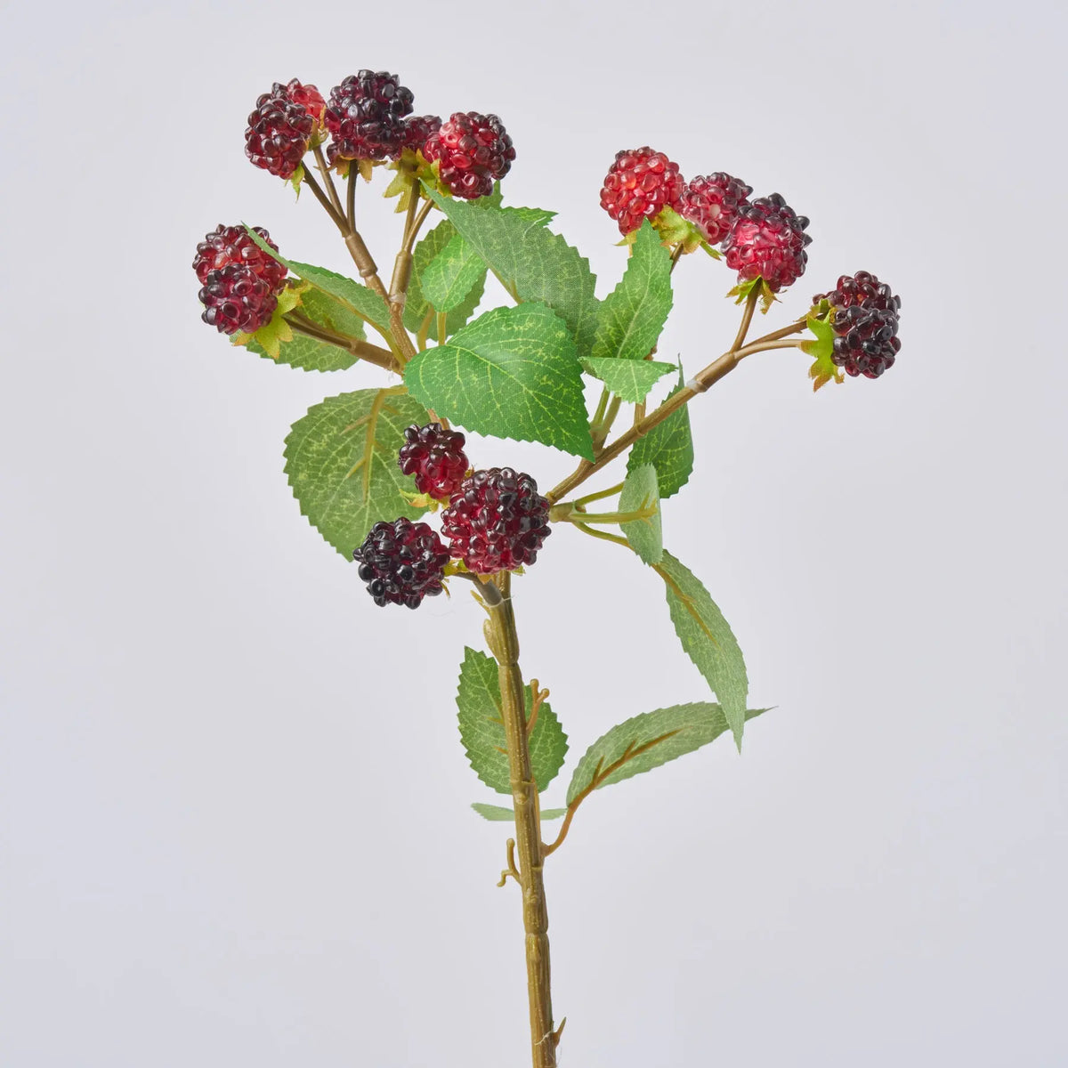 Lifelike Black Raspberry Artificial Leaf Stem Branch - 15