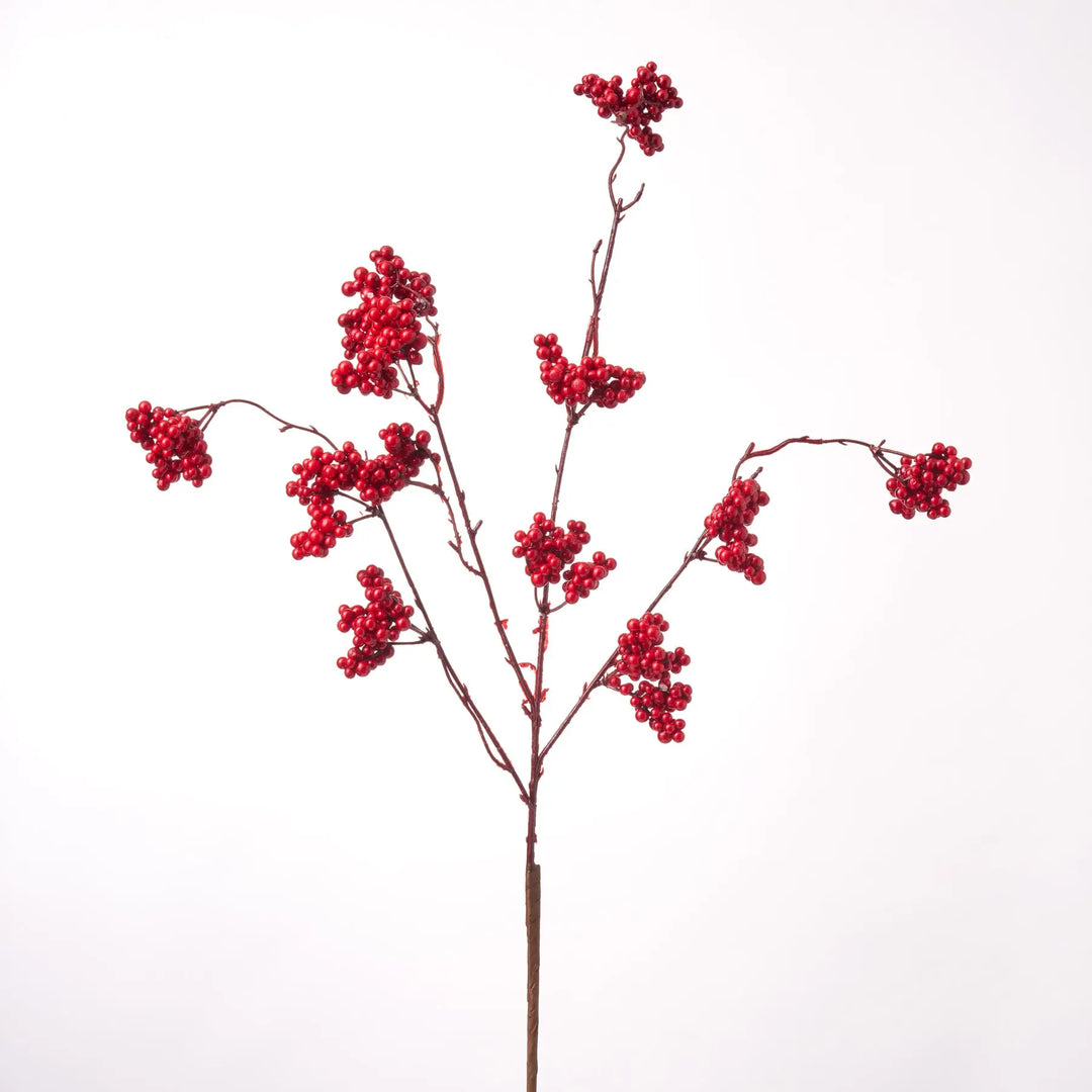 Red Berry Cluster Faux Christmas Holiday Stem Spray | 27