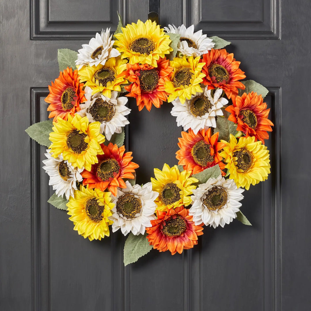 Yellow Orange & White Sunflower Fall Wreath | 22 Inch – Darby