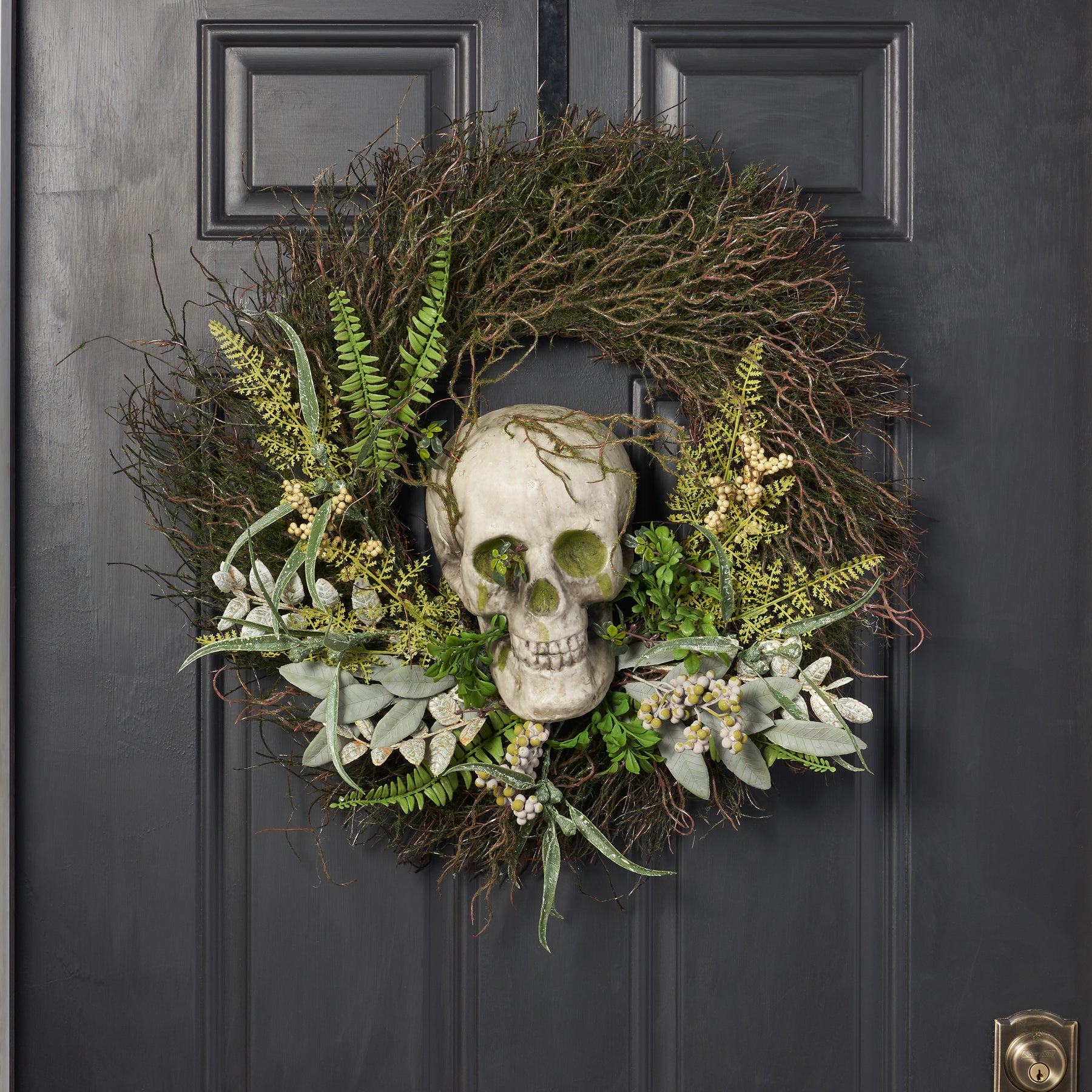 Spooky Skeleton Skull, Wispy Twig, Wild Moss & Fern Fall Front ...