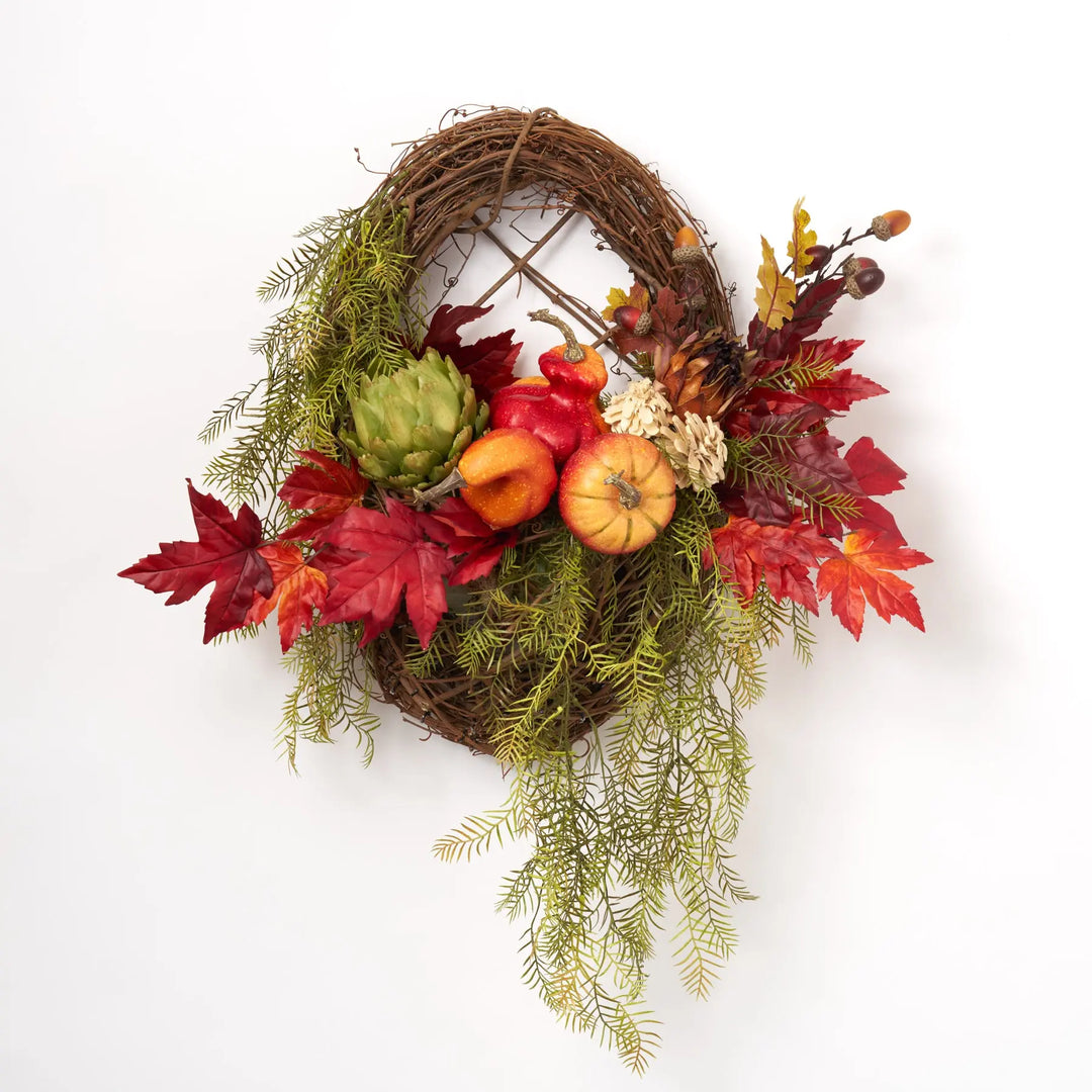 Artichoke, Pumpkin & Gourd Fall Front Door Basket Wreath | Darby