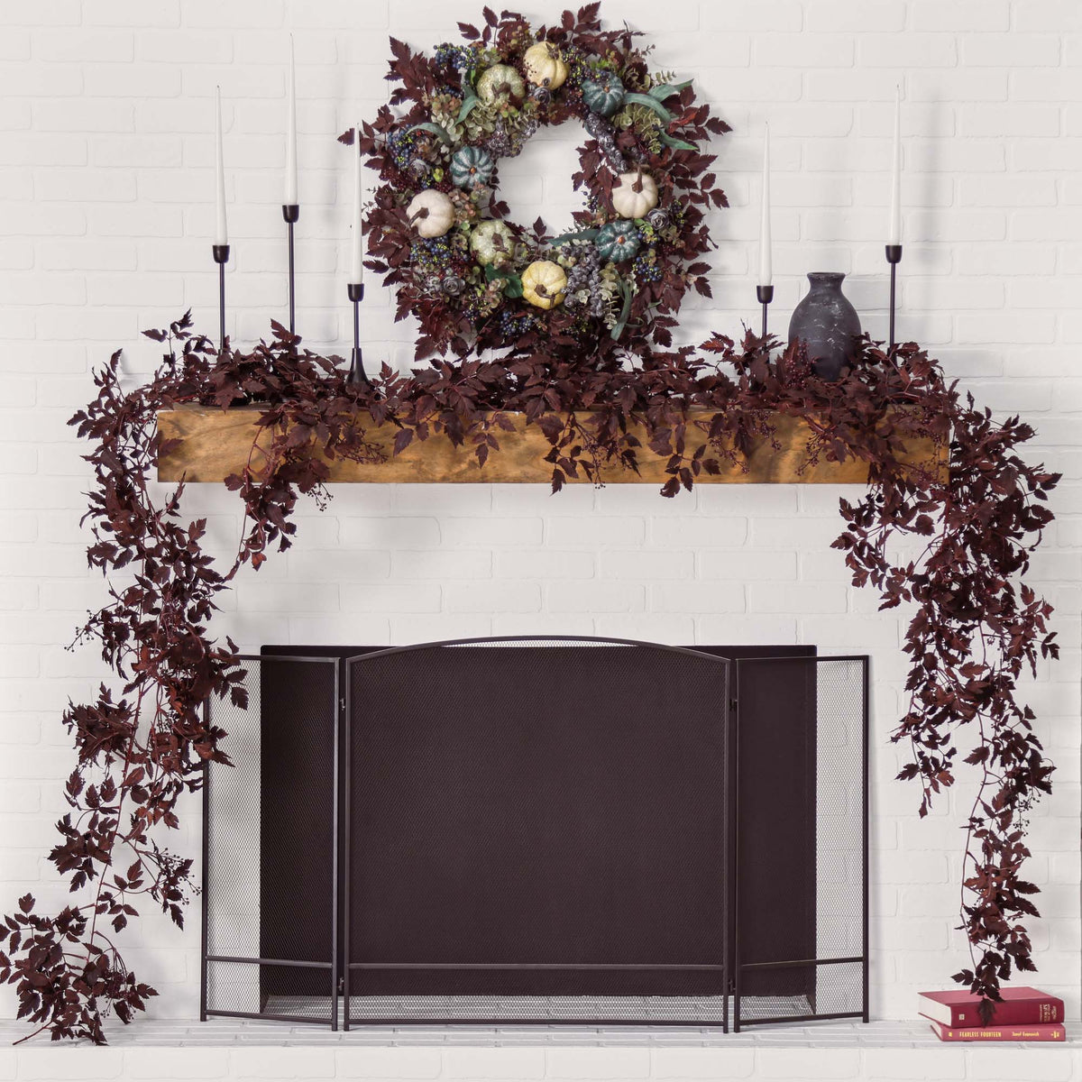 Dark Plum Cimicifuga Ramosa Leaf & Berry Mantel Garland Fall Centerpie ...