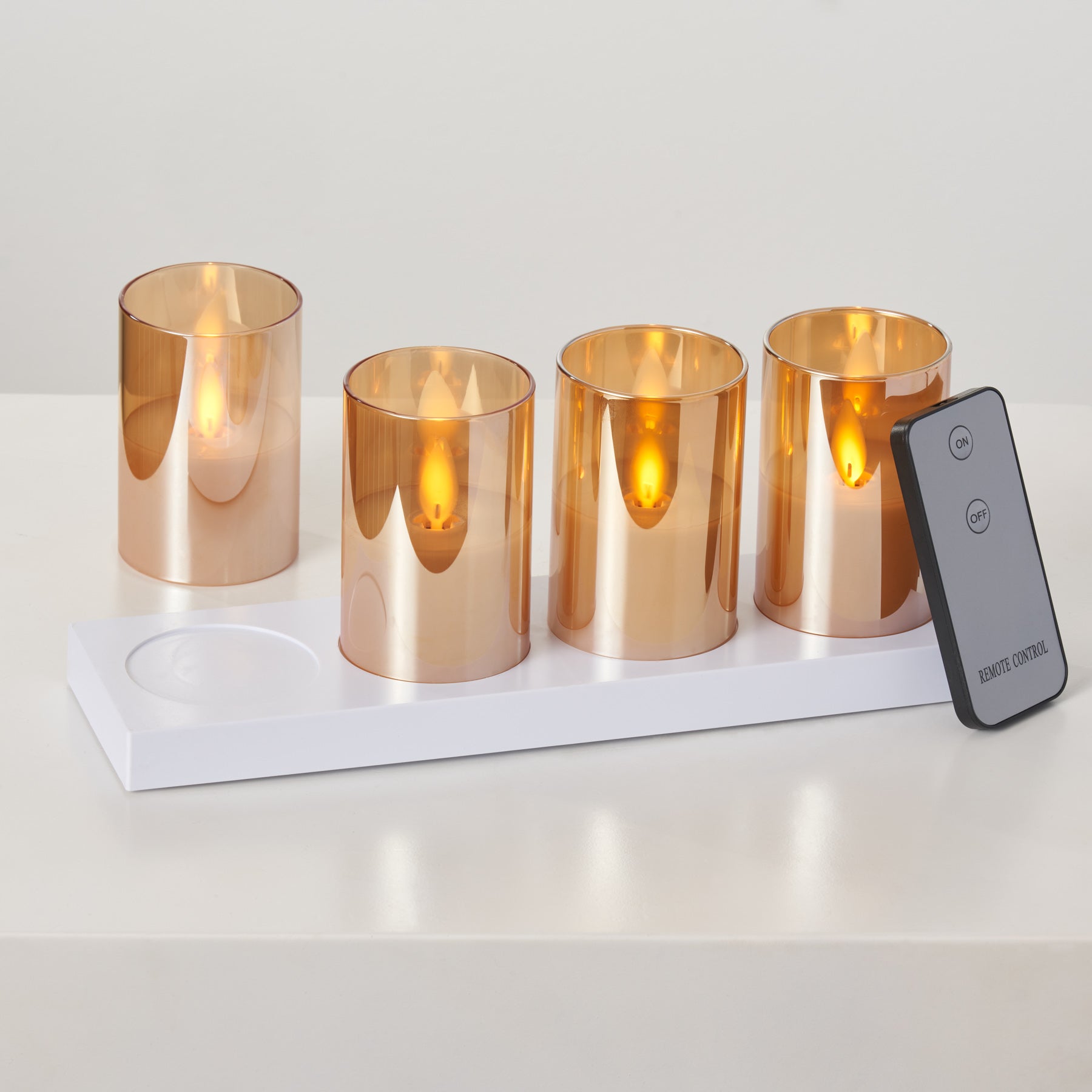 Amber Glass LED Flameless Candles Real Pillar Wax Flickering Moving Wick  Effect Gold Halloween Glass Candle Set with Remote Control Cycling Timer  Flickering Wit…
