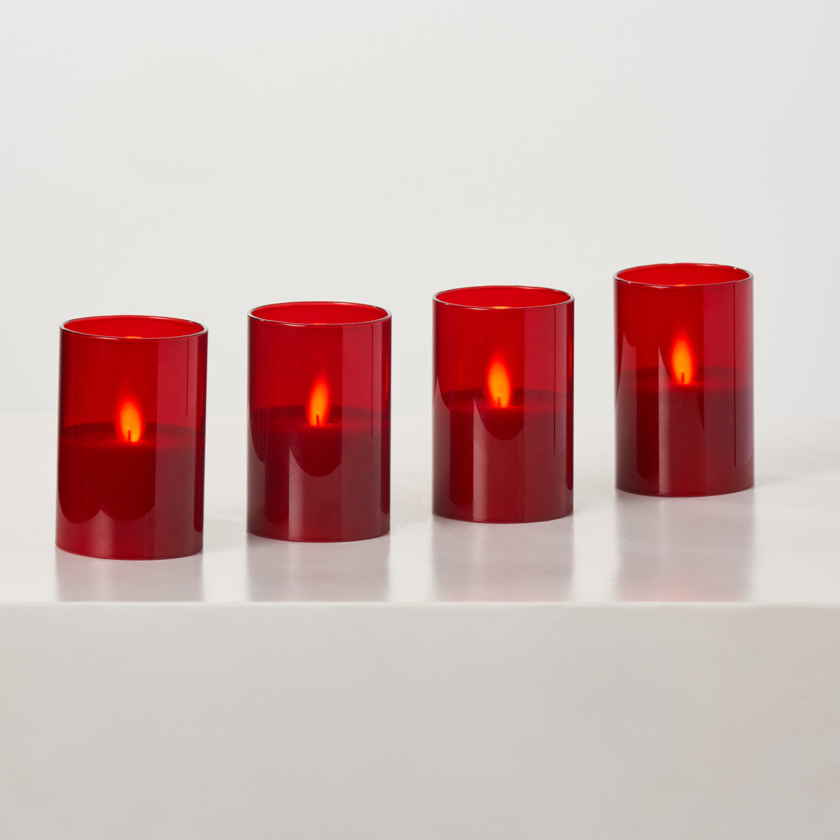 Rechargeable Red Glass Moving Flameless LED Votive Candles with Remote