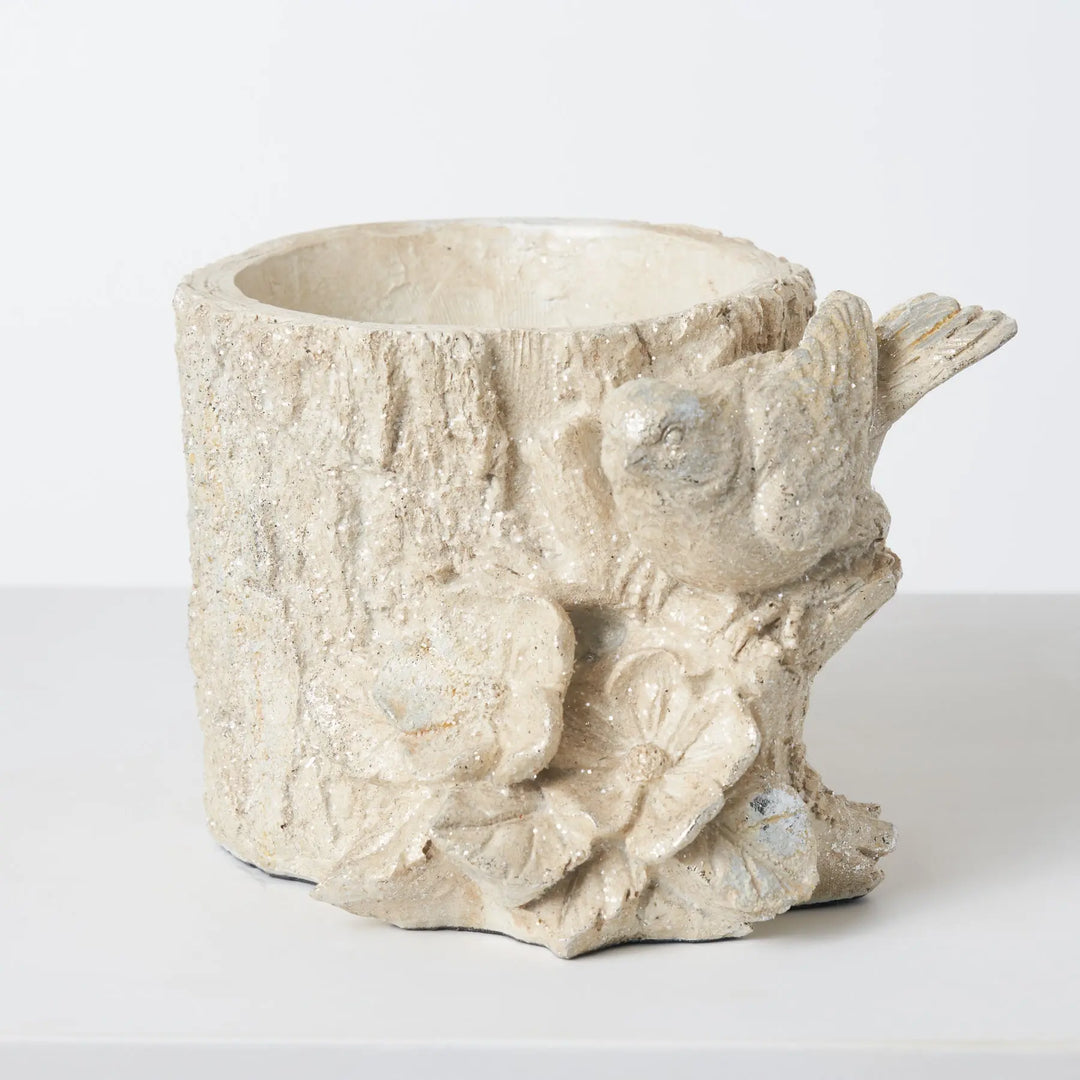 cream ceramic plant pots Cream Perched Bird & Flower Vessel Decorative Glitter Ceramic Pot