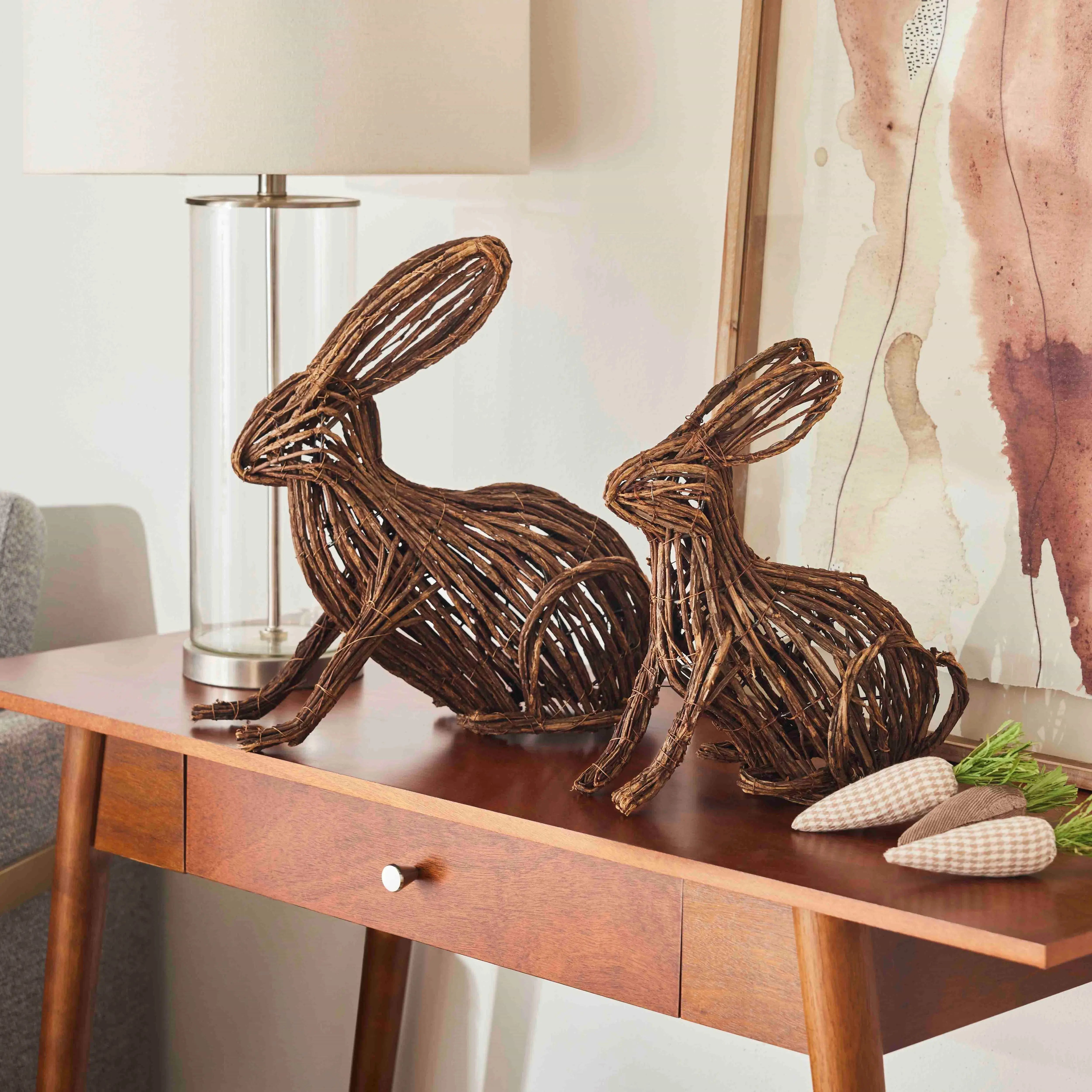Natural Twig Woven Bunny Rabbit Decorative Easter Object - 3 Size