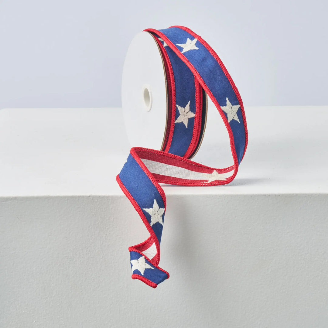 Thin Patriotic Stars Reversible Embroidered Ribbon 10 Yds | Darby
