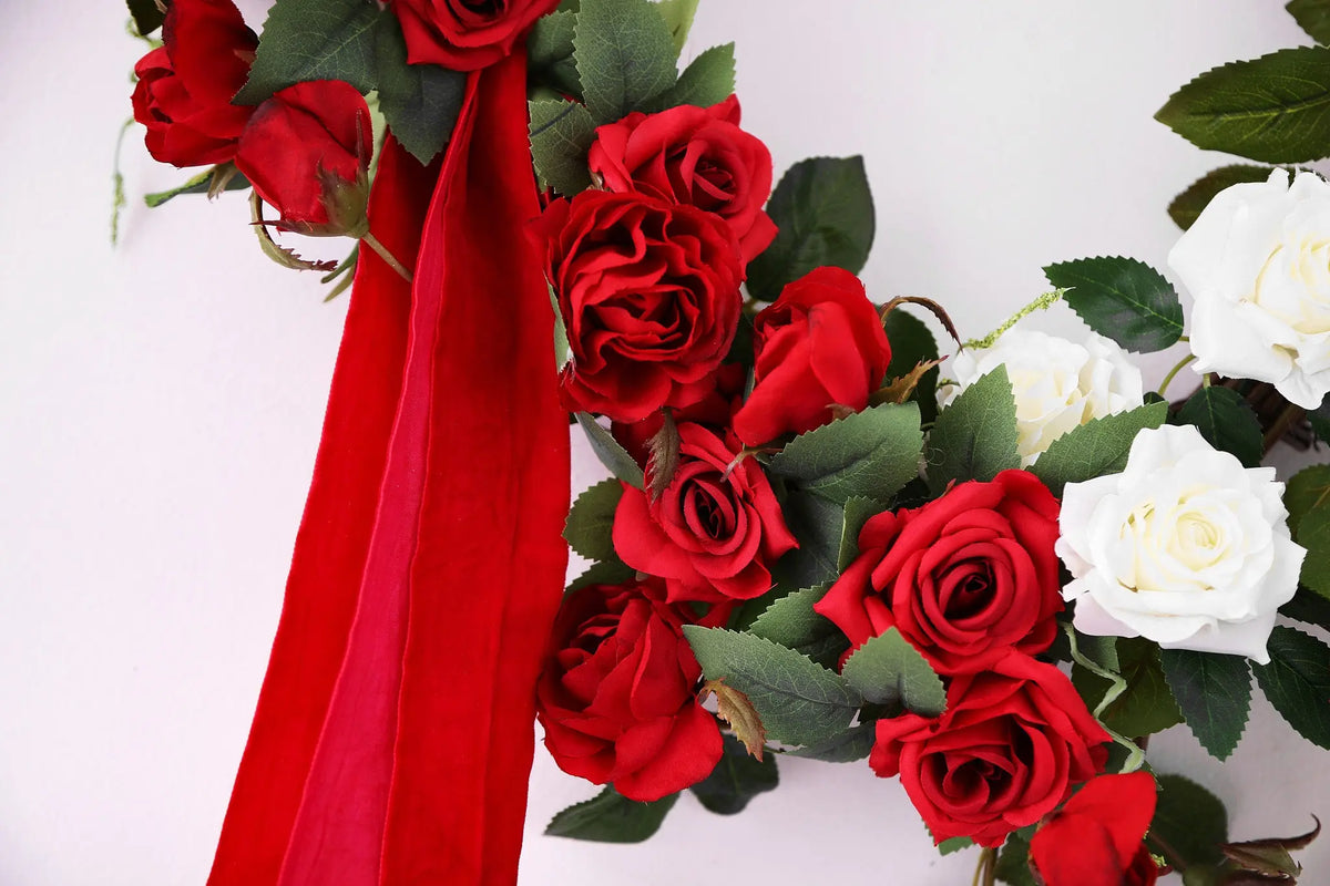 Lover's Lane - Red & White Vining Mini Rose Color Block Wreath with Ve ...
