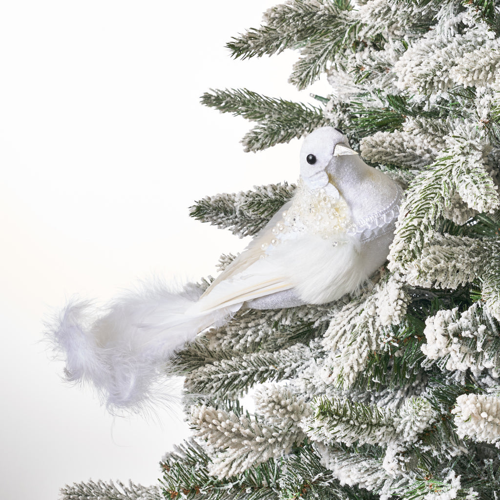 Christmas Clip on Feather Ornament White Artificial Leaves