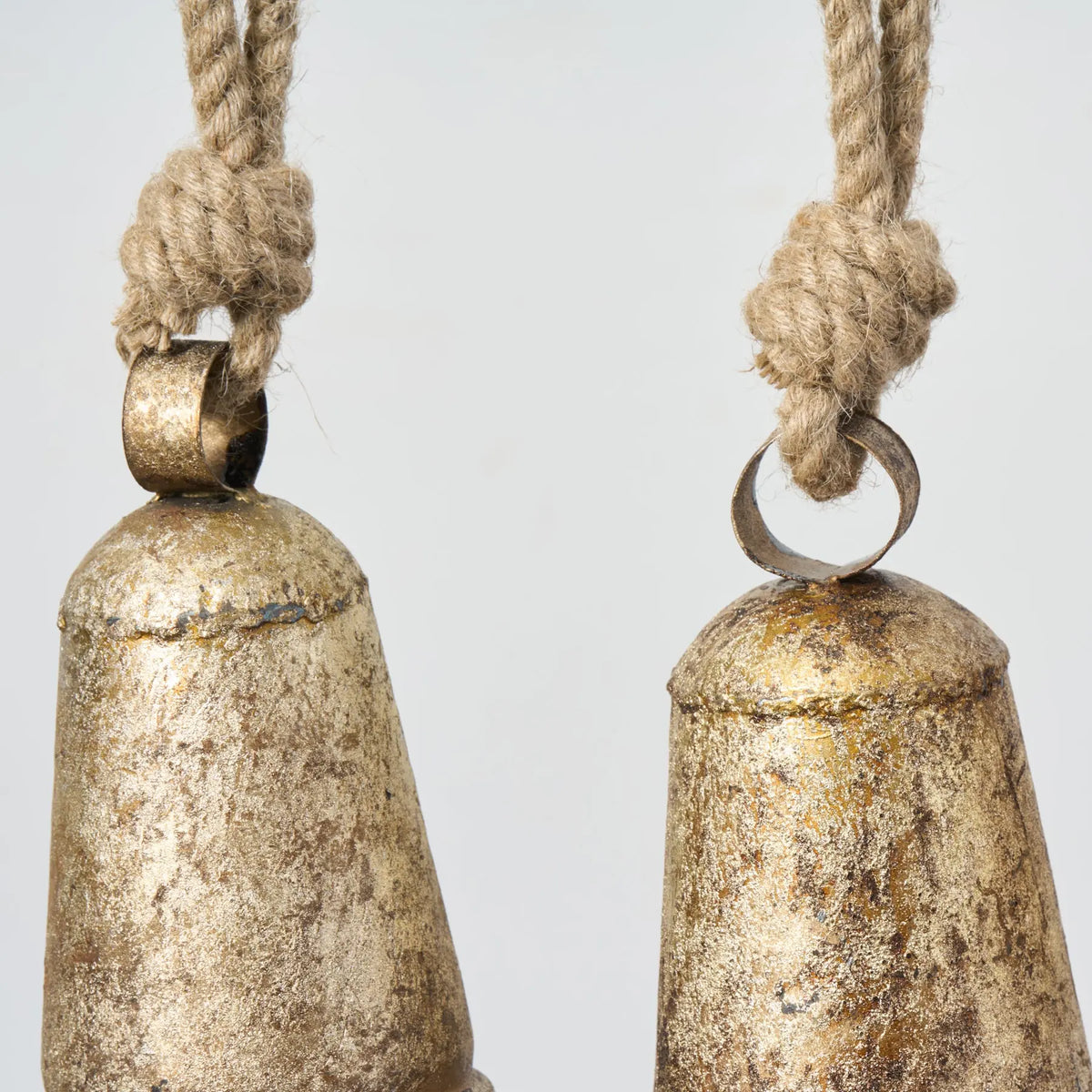 Rustic Antiqued Gold Metal Bells Hanging Holiday Ornament Trio - Darby ...