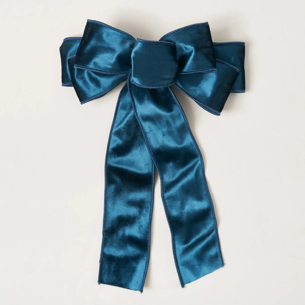 Deep Marine Blue Velvet Wire-Lined Hand-Tied Drape Loop Bow  display picture 1