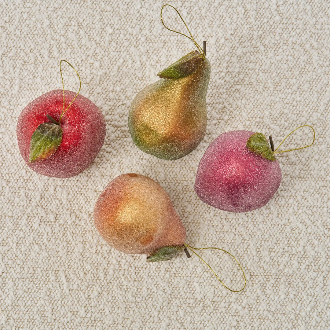 Sugar Frost Williamsburg Fruit Ornaments - Pear Plum Apple Set of