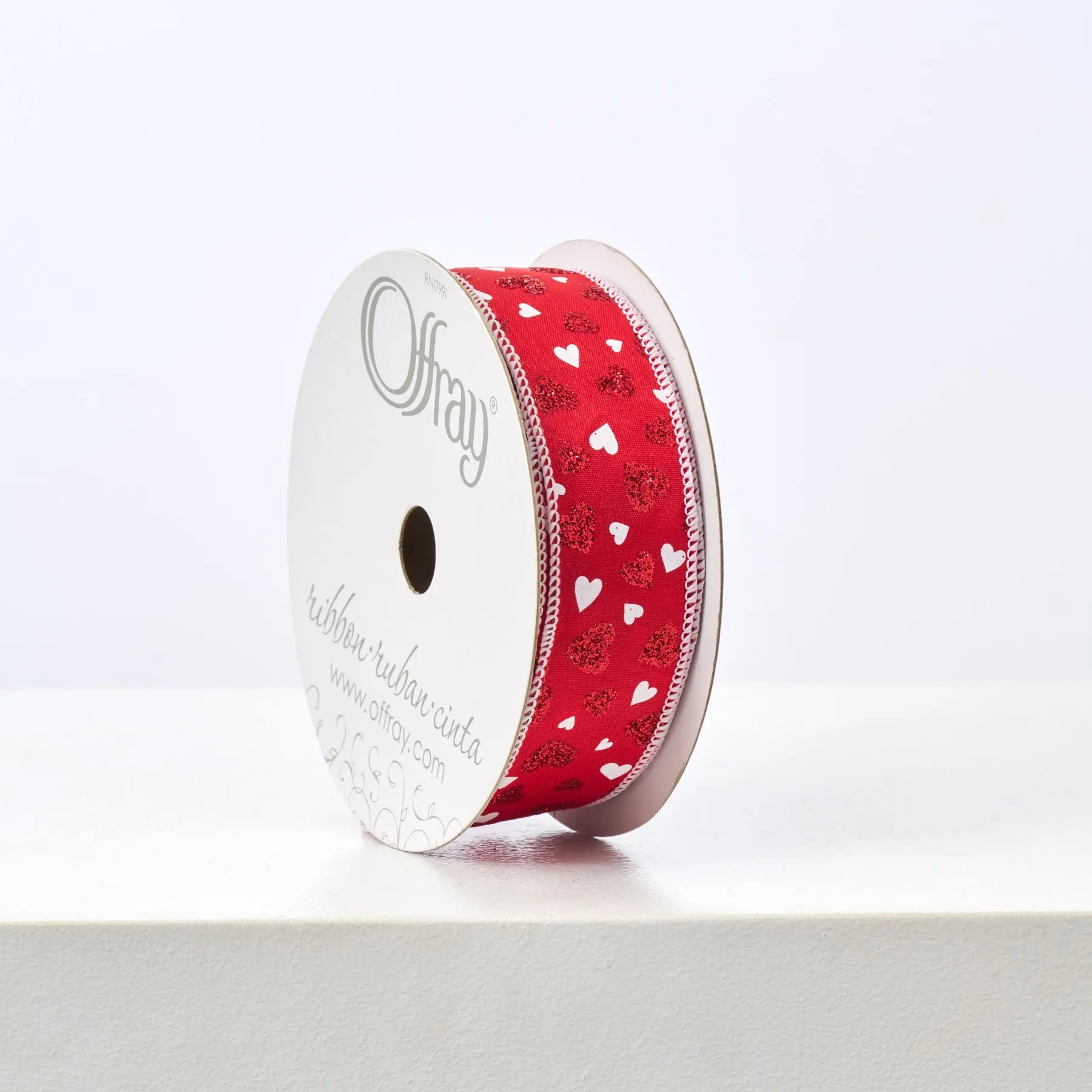 Red Valentine's Day Wired Ribbon with Glittered Hearts 25 Yard Spool ...