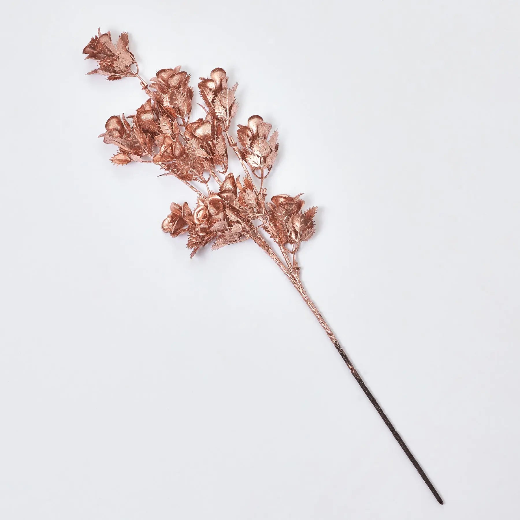 Painted Metallic Glitter Rose Bloom & Leaf Foliage Single Faux Floral ...