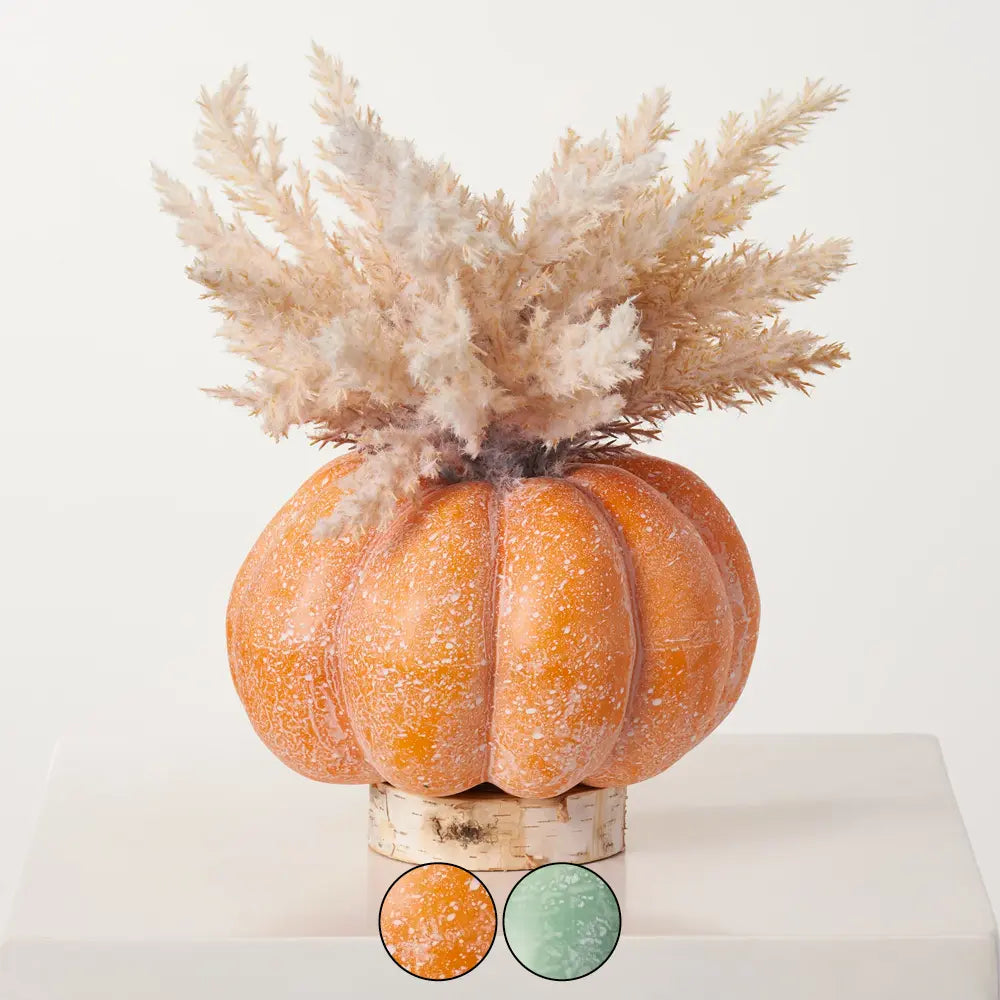 Fall Color Discs Pampas Grass Pumpkin Centerpiece on Birch Disc Fall Floral Decor ...