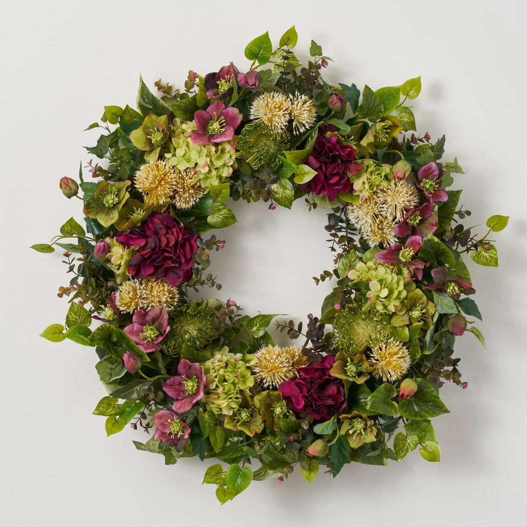 Amethyst Moods Spring Wreath - Hellebores, Protea & Hydrangea Door