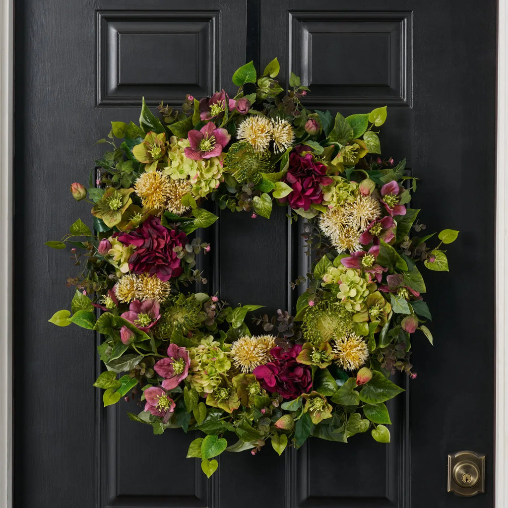 Amethyst Moods Spring Wreath - Hellebores, Protea & Hydrangea Door