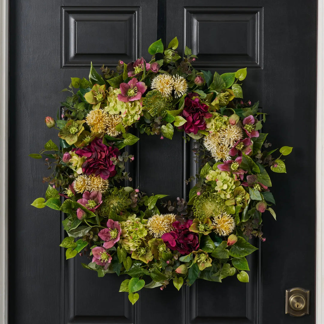 Amethyst Moods Spring Wreath - Hellebores, Protea & Hydrangea Door