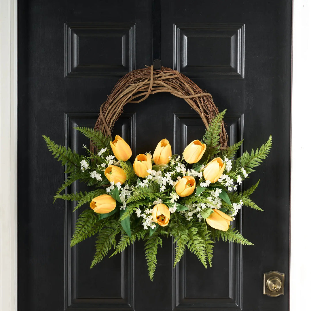 Tulip & Fern Half Wreath Door Decor 26