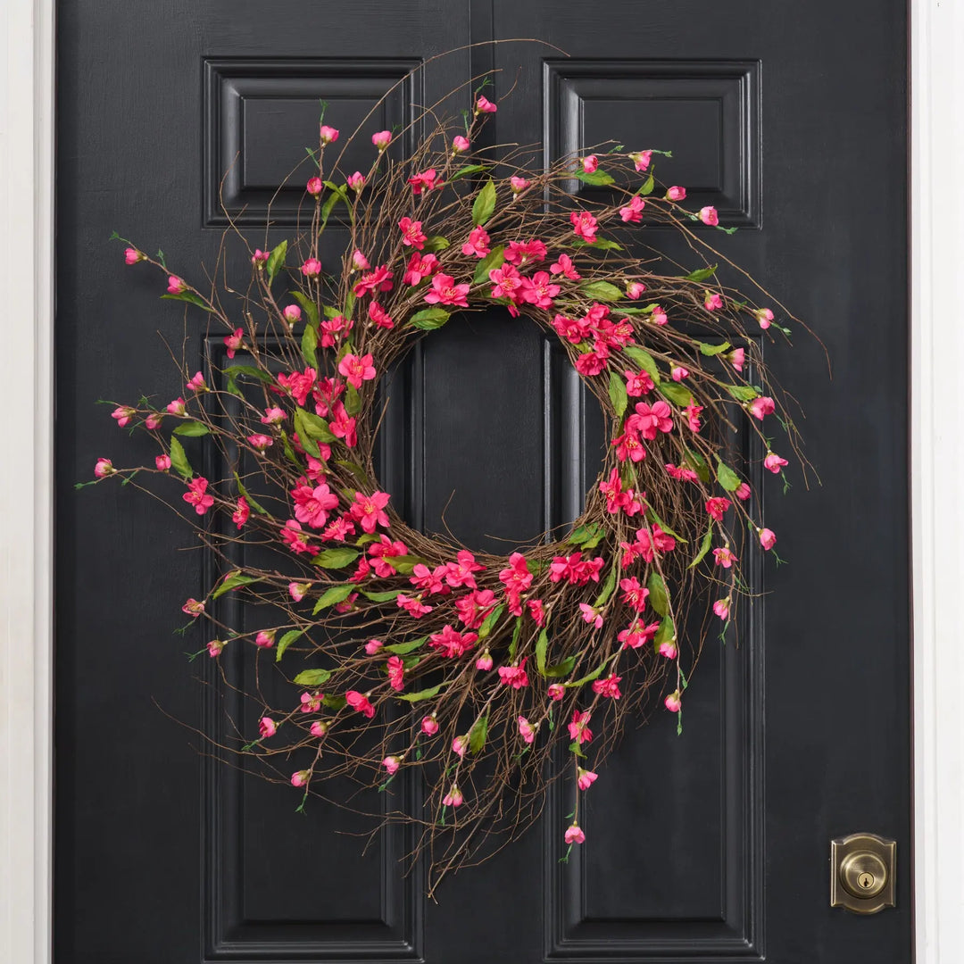 Dark Pink Cherry Blossom Wreath - Handcrafted USA | – Darby Creek