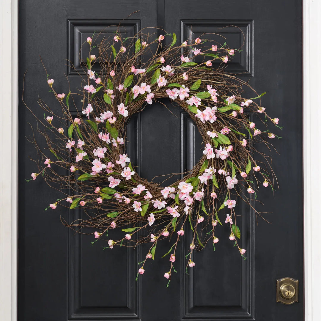 Light Pink Cherry Blossom Wreath - Handcrafted USA | Birch Twig