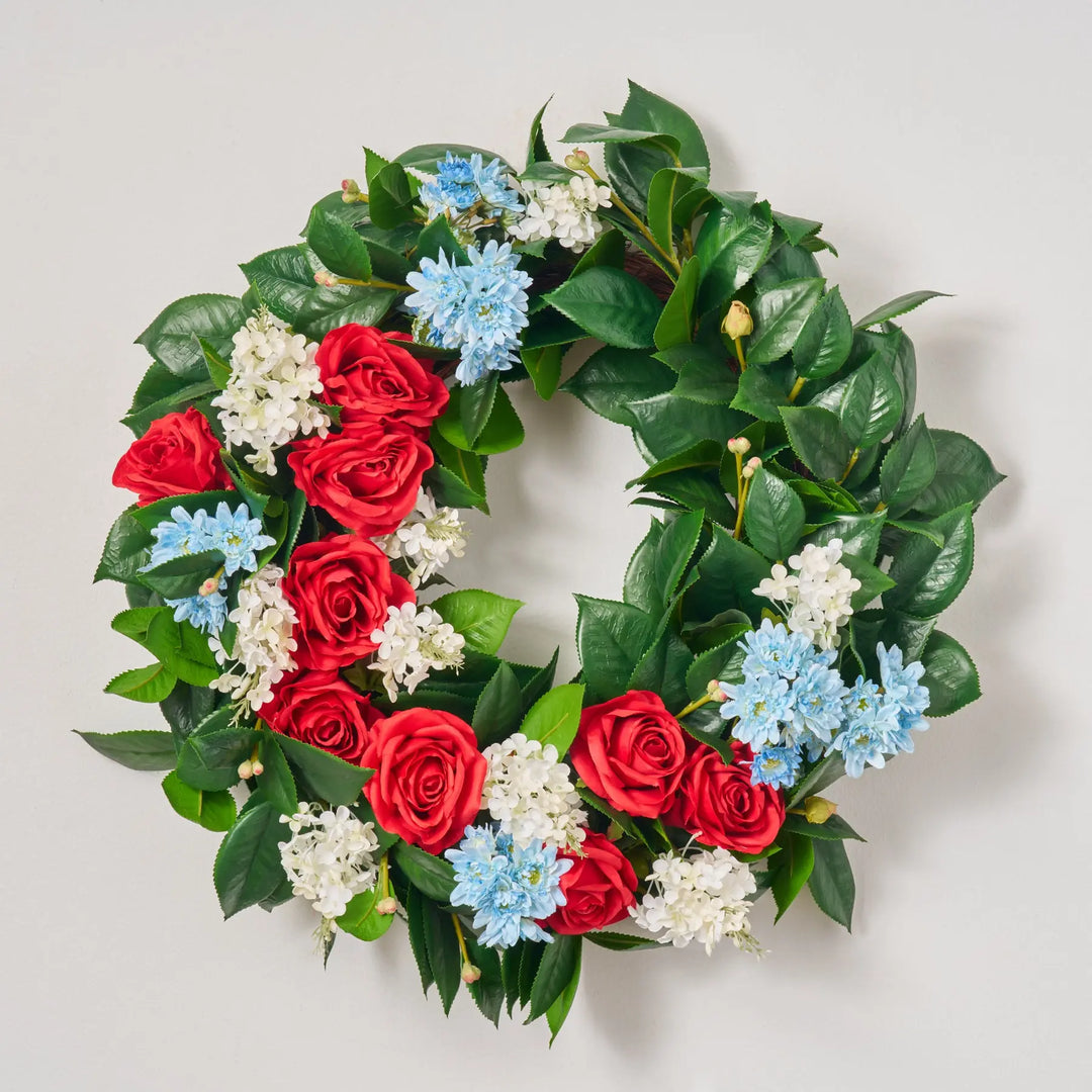 Americana Wreath | Red Rose, Lilac & Blue Daisy | Handcrafted in