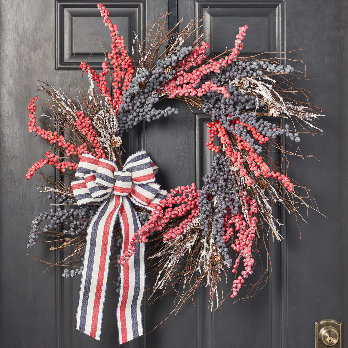 Patriotic Weathered Cluster Berry & Twig Front Door Americana Wreath ...